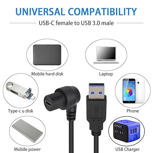 Miniatura 4 de Duttek Cable impermeable de 90 grados USB tipo C a USB3.0, USB 3.0 macho a USB tipo C hembra para montaje en tablero de automóvil, barco,
