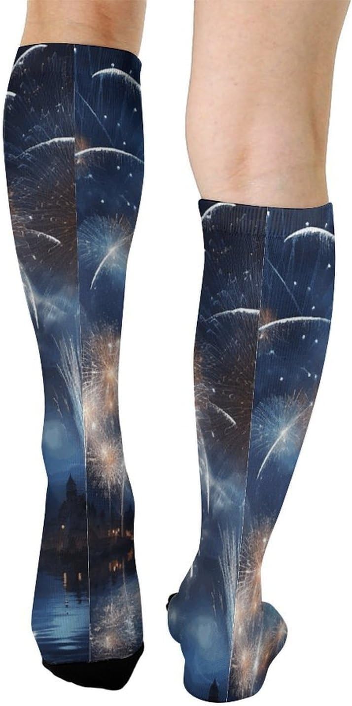 New Year Pyrotechnics Knee High Soccer Socks Moisture Wicking