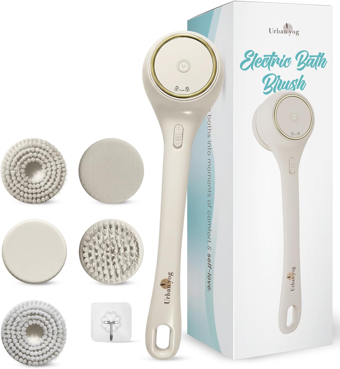 Urban Yog Auto Electric Bath Brush | Rechargeable Body Brush with 5 Interchangeable Heads | Waterproof Brush for Shower & Bath | Electric Back Scrubber & Body Cleaning Brush for Women