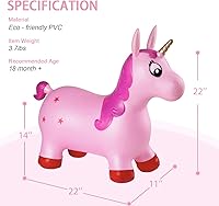 Vista 3 de INPANY Tolva de unicornio rosa, tolva de caballo, juguete inflable inflable para niños, niños y niñas, niños pequeños (bomba incluida)