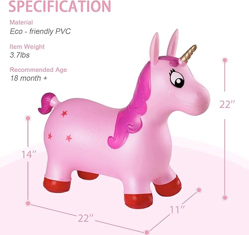 Miniatura 3 de INPANY Tolva de unicornio rosa, tolva de caballo, juguete inflable inflable para niños, niños y niñas, niños pequeños (bomba incluida)