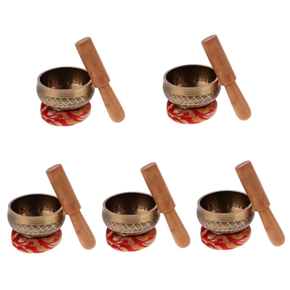 BESTonZON 5sätze Handgefertigte Klangschale Kupfer Mit Holzklöppel Und Kissen Durchmesser Für Meditation Und Körper Und