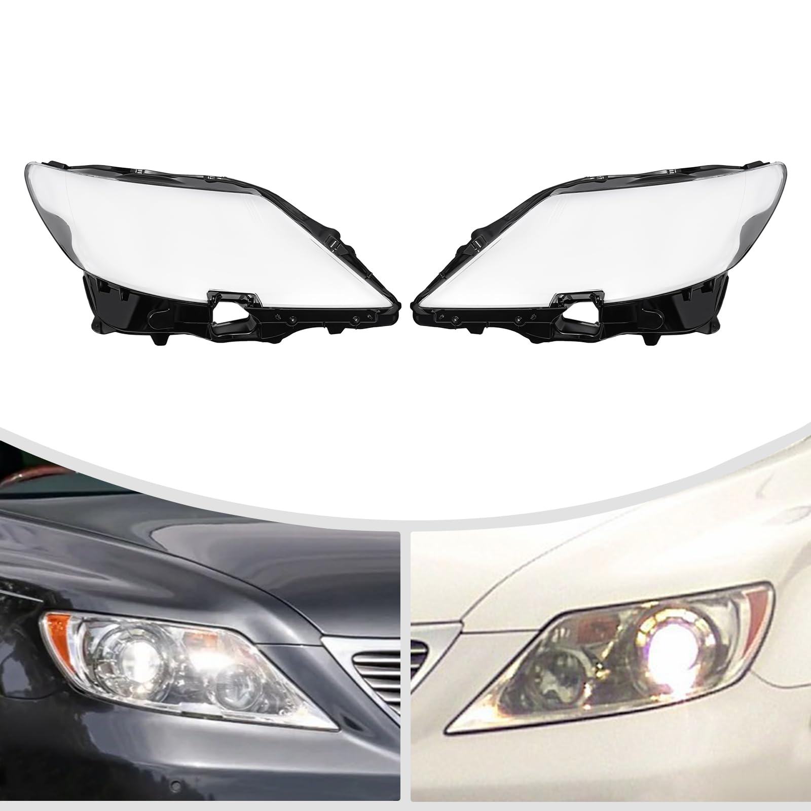 Headlights Lens Covers Set, Clear Headlamp Cover Compatible with 2007 2008 2009 Lexus LS460, Left Drive Side and Passenger's Right Side