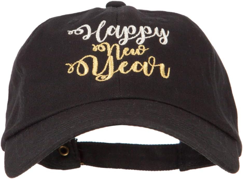 e4Hats.com Glitter Happy New Year Embroidered Unstructured Washed Cap