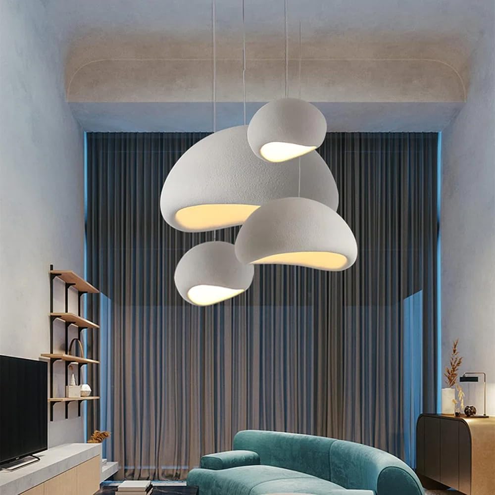 Wabi Sabi Pendelleuchte Weiß in Beton-Optik – Minimalistische Hängelampe mit strukturierter Oberfläche – E27 Deckenlampe für Esszimmer Schlafzimmer Wohnzimmer & Küche(D50,keine Glühbirne)