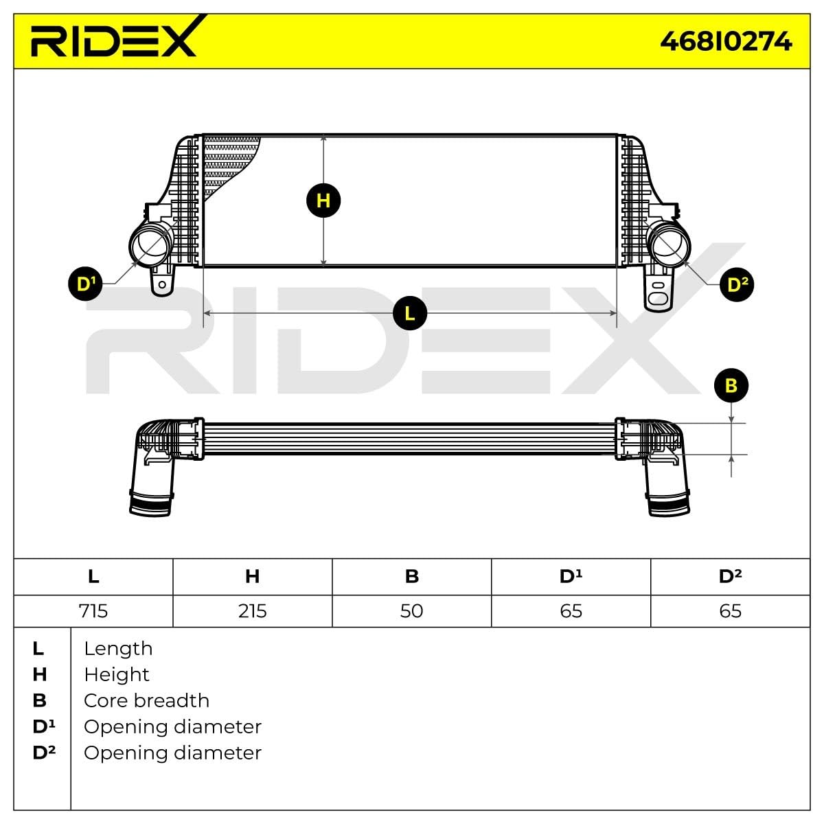 RIDEX 468I0274 Intercooler Compatible con VW Multivan T5 7HM, 7HN, 7HF, 7EF, 7EM, 7EN