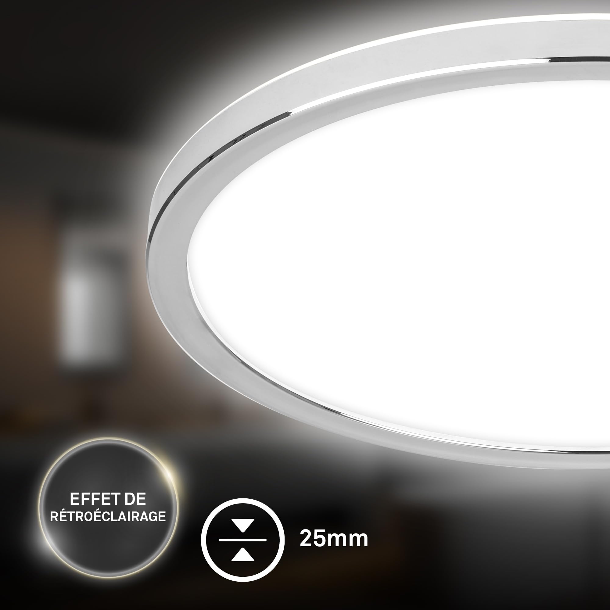 Plafonnier salle de bain LED IP54 chrome 29,3x2,8 cm BRILONER