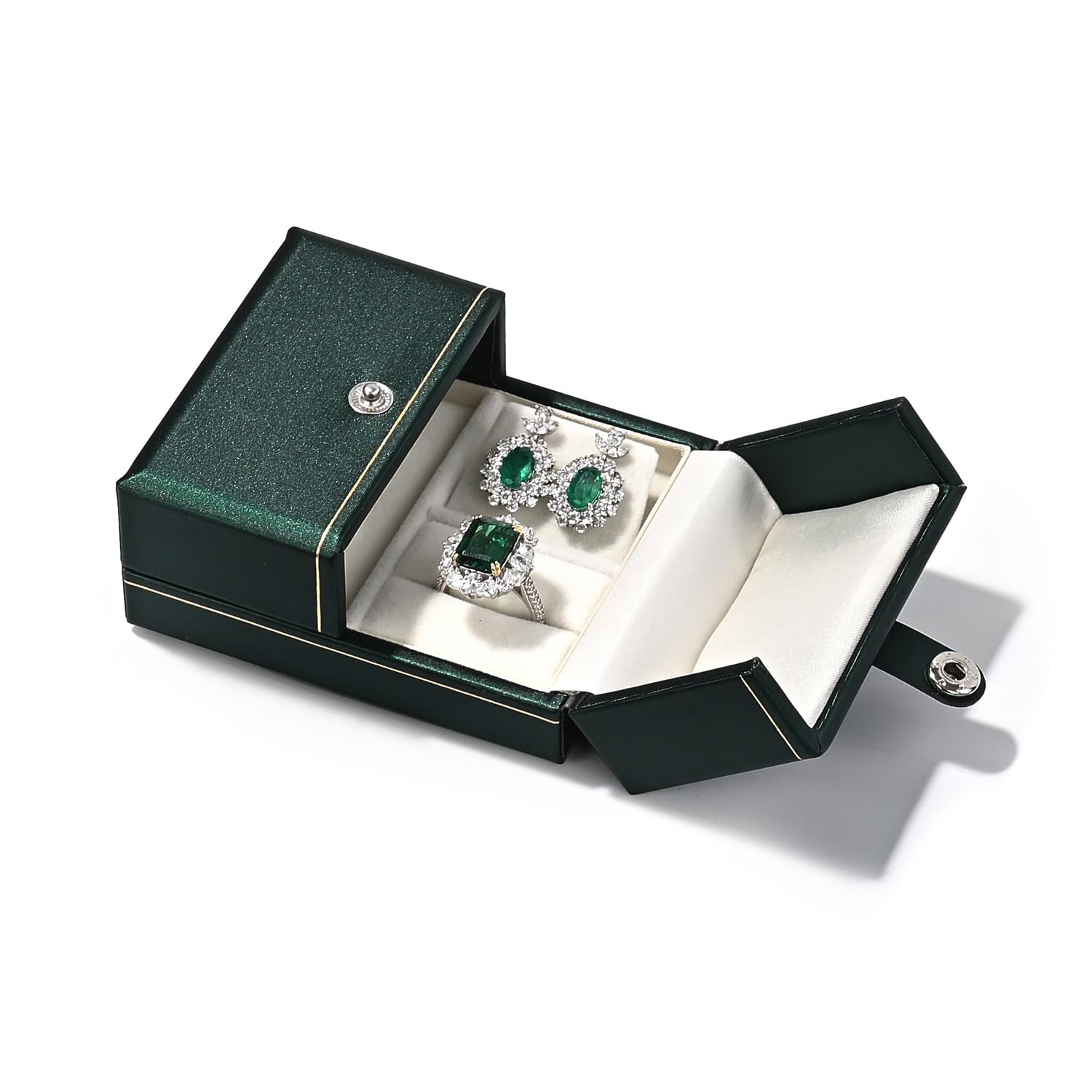 Set di gioielli in pelle PU scatola regalo piccola scatola per anello orecchini collana (verde)