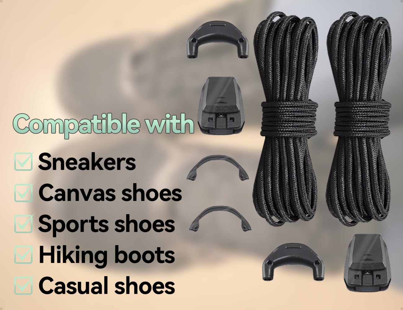 Zestaw sznurowadeł bez wiązania, szybkie zapięcie, cienkie paski na buty, kompatybilne z Salomon Shoelaces Laces, dla kobiet, mężczyzn, dzieci (czarne)