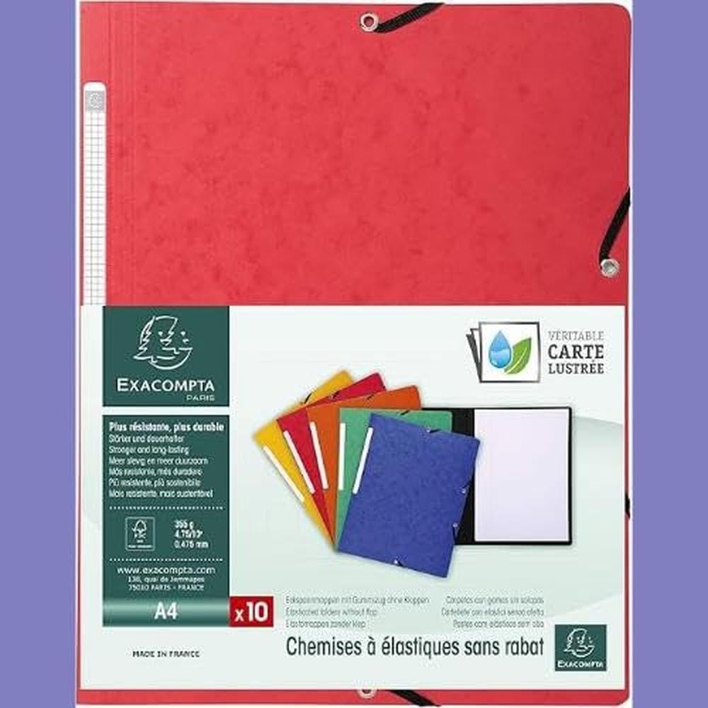 Chemises à élastique Exacompta Sans Rabats, Lot De 5, Format A4, Couleur Rose - En Carte Lustrée 355g/m², Pour Classement