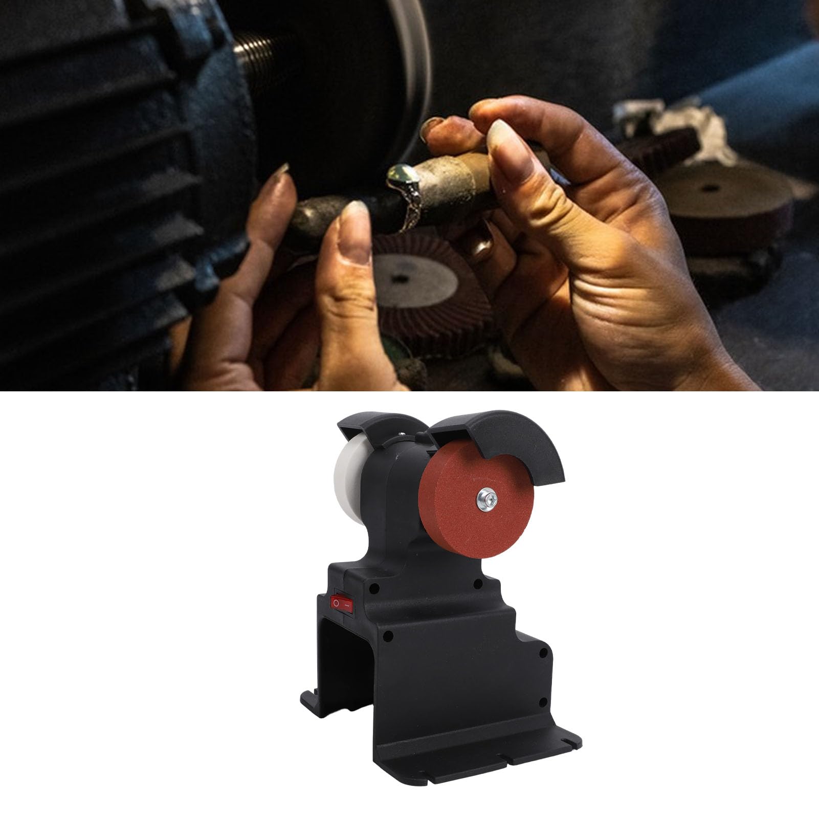 Mini Amoladora de Banco, Motor de Cobre Magnético Permanente con Muelas de Corindón Marrón de Grano Grueso y Fino, Cubierta Protectora de Metal de 3 Mm para Afilar, Esmerilar y