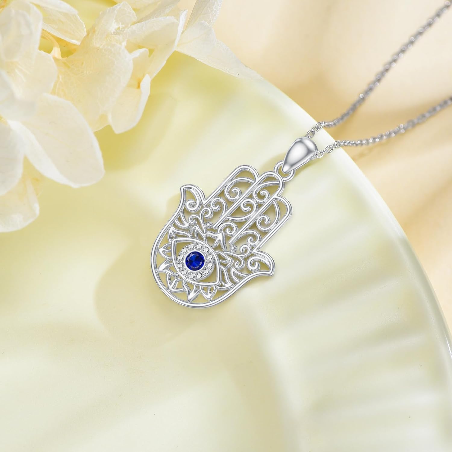 Topaz Hamsa Necklace for Women 925 Sterling Silver Evil Eye Pendant London Blue Topaz Good Luck Hamsa Jewelry Gift for Mom Wife - Image 3