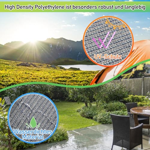 Ollewiellan Vorzeltteppich 250x300cm Campingteppich Outdoor Atmungsaktiv rutschfest Waschbare Schimmelfrei UV-Stabilisiert mit 12 Löchern, 13 Heringe und Tragetasche, Grau Blau
