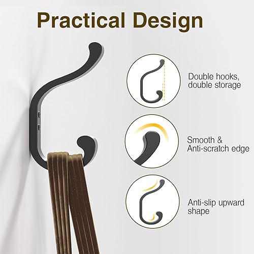 Miniatura 3 de Ganchos de pared para colgar abrigos, bolsos, mochilas, llaves, sombreros, ganchos de metal negro para pared, puerta (paquete de 6)