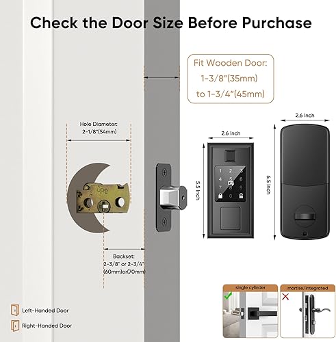 Miniatura 5 de Cerradura inteligente de huellas dactilares, cerradura de puerta de entrada sin llave, bloqueo automático, cerradura de puerta inteligente a través