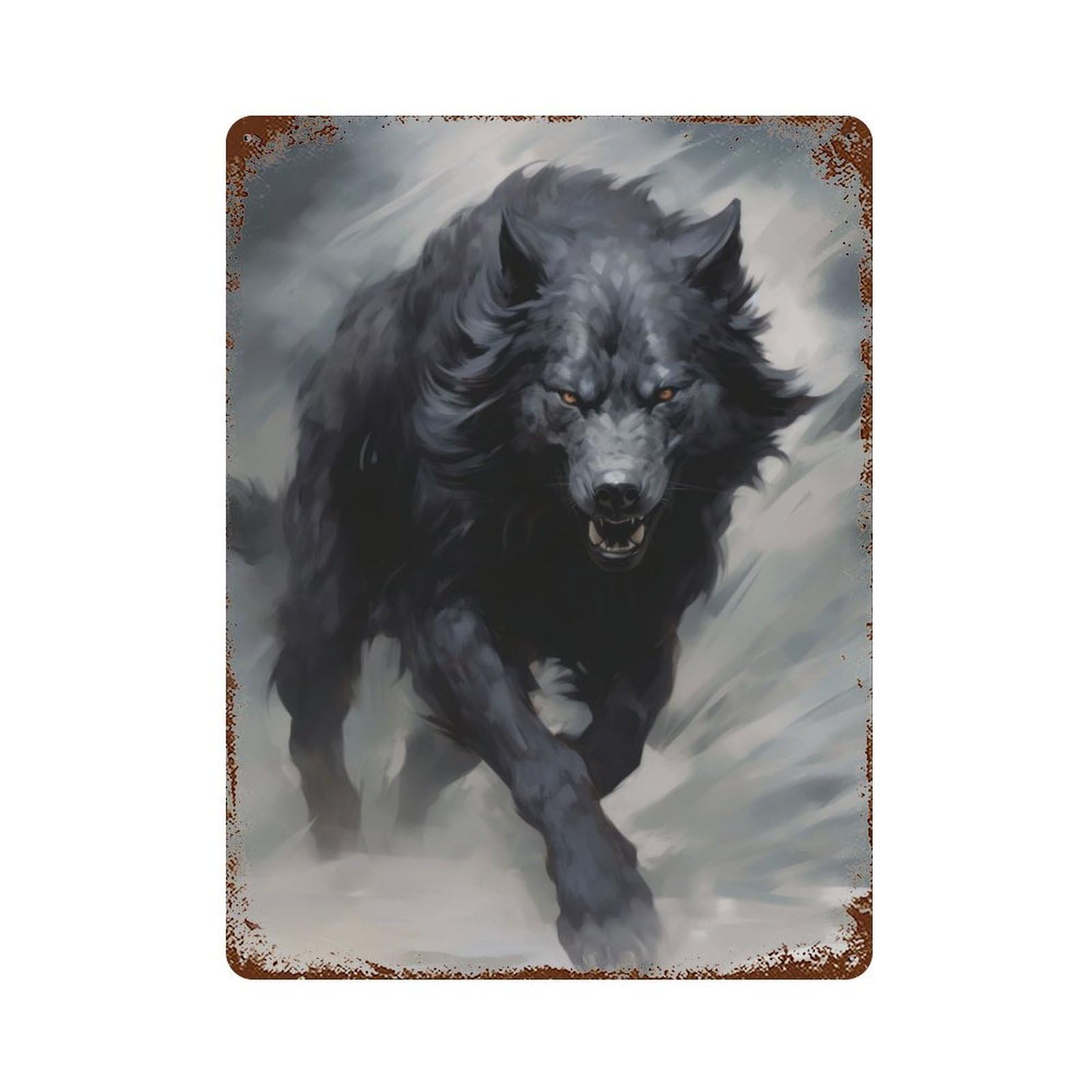 Vintage Metal Tin Sign Running Black Wolf 15.7"x11.8", Industrial Home Decor for Farmhouse, Kitchen And Entryway Decor