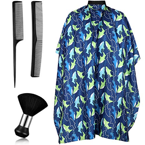 4 Pieces Kids Hair Cutting Cape with Adjustable Snap Closure Salon Barber Haircut Styling Cape Dolphin Patterns Hairdresser Apron with Neck Duster Brush and Combs