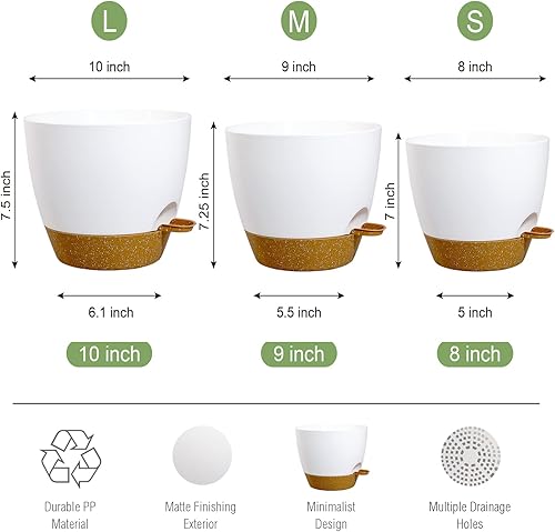 Miniatura 2 de UOUZ Macetas de riego automático de 1098 pulgadas, juego de 3 macetas de plástico con agujeros de drenaje de malla y depósito profundo para plantas
