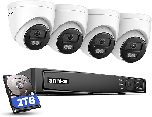 ANNKE Sistema de cámara de seguridad H800 4K PoE con grabación de audio, NVR 4K H.265+ de 8 canales con 4 cámaras de torreta IP de 8 MP, gran ANNKE Sistema de cámara de seguridad H800 4K PoE con grabación de audio, NVR 4K H.265+ de 8 canales con 4 cámaras de torreta IP de 8 MP, gran