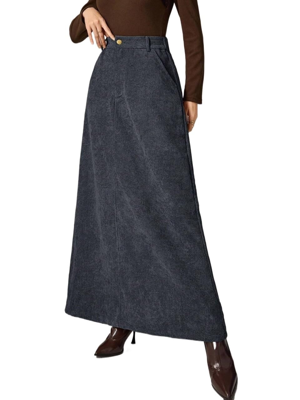 Solid Color High Waist Pocket Elegant Office Skirt Womens Basic Versatile Trendy Skirt