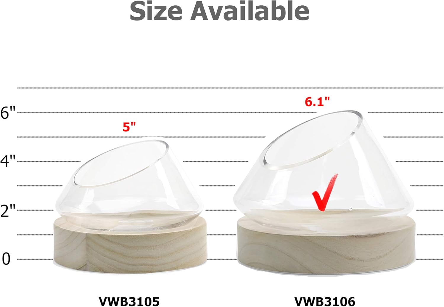 WGV Planter Terrarium Set, Width 7.5", Height 6", Clear Glass Vase Bowl, Floral Container with Slant Cut Open Natural Rustic Wooden Base Stand for Home Garden Decor, 1 Piece