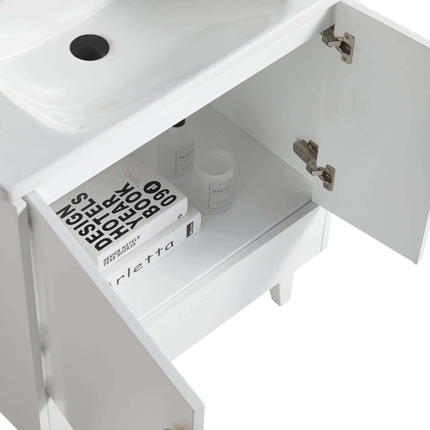 Hot Deals Venezian Collection - 48 Single White Bathroom Vanity, Black Handles.
