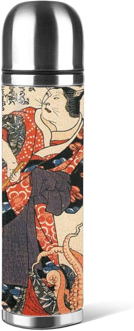 Amazon 流行 猫の戯 浮世絵 水筒 マグボトル サーモスカップ 500ml 直飲み ステンレス ボトル ボトルコップタイプ 軽量 大容量 真空断熱 ケータイマグ ボトル コップ 付き 水筒 マグボトル オンライン通販