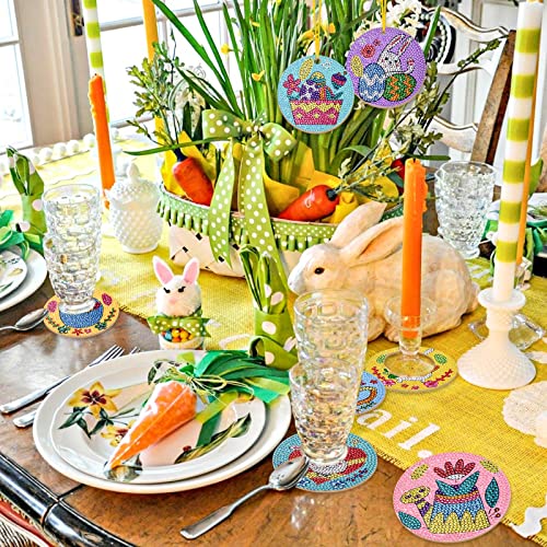 Easter Diamond Painting Coasters, 8Pcs Easter Day Diamond Painting Art With Iron Holder, Diy Diamond Painting Kits For Adults Kids Beginners, Easter Holiday Gift Party Supplies #TOP3