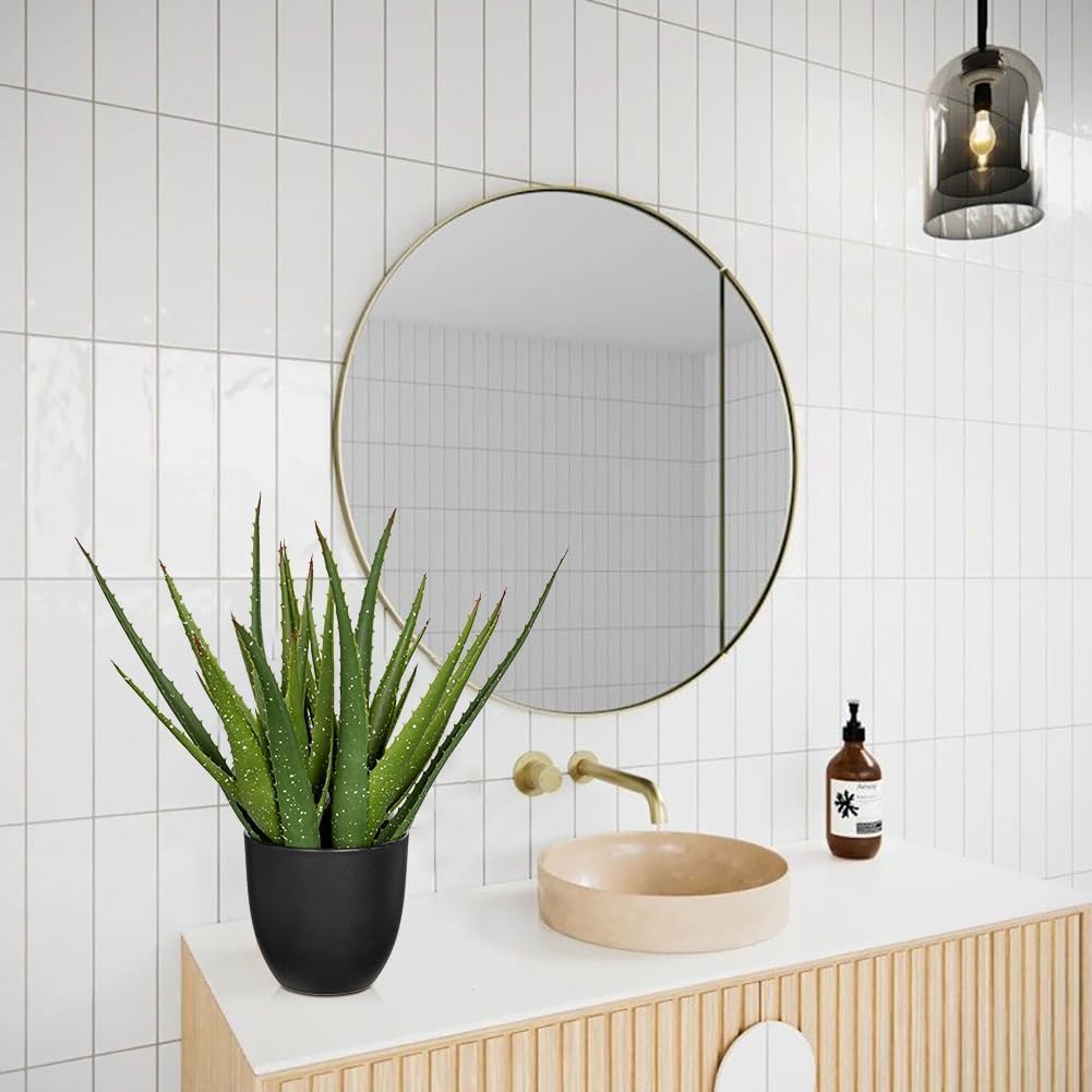 Large Fake Succulent Aloe Vera Plants 16.5 Inch Artificial Succulents with Black Pot Faux Aloe Potted Plant for Desk Modern Home Office Bedroom Living Room Table Shelf Decor - Image 5