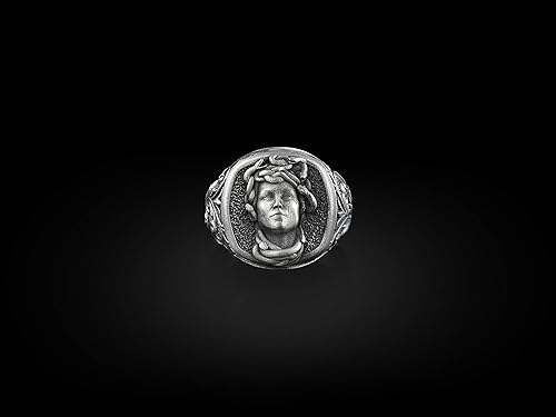 Miniatura 5 de BySilverStone Jewelry - Anillo de sello Gorgon Medusa, anillo de sello cuadrado de plata de ley, mitología griega, anillos de meñique para mujeres,