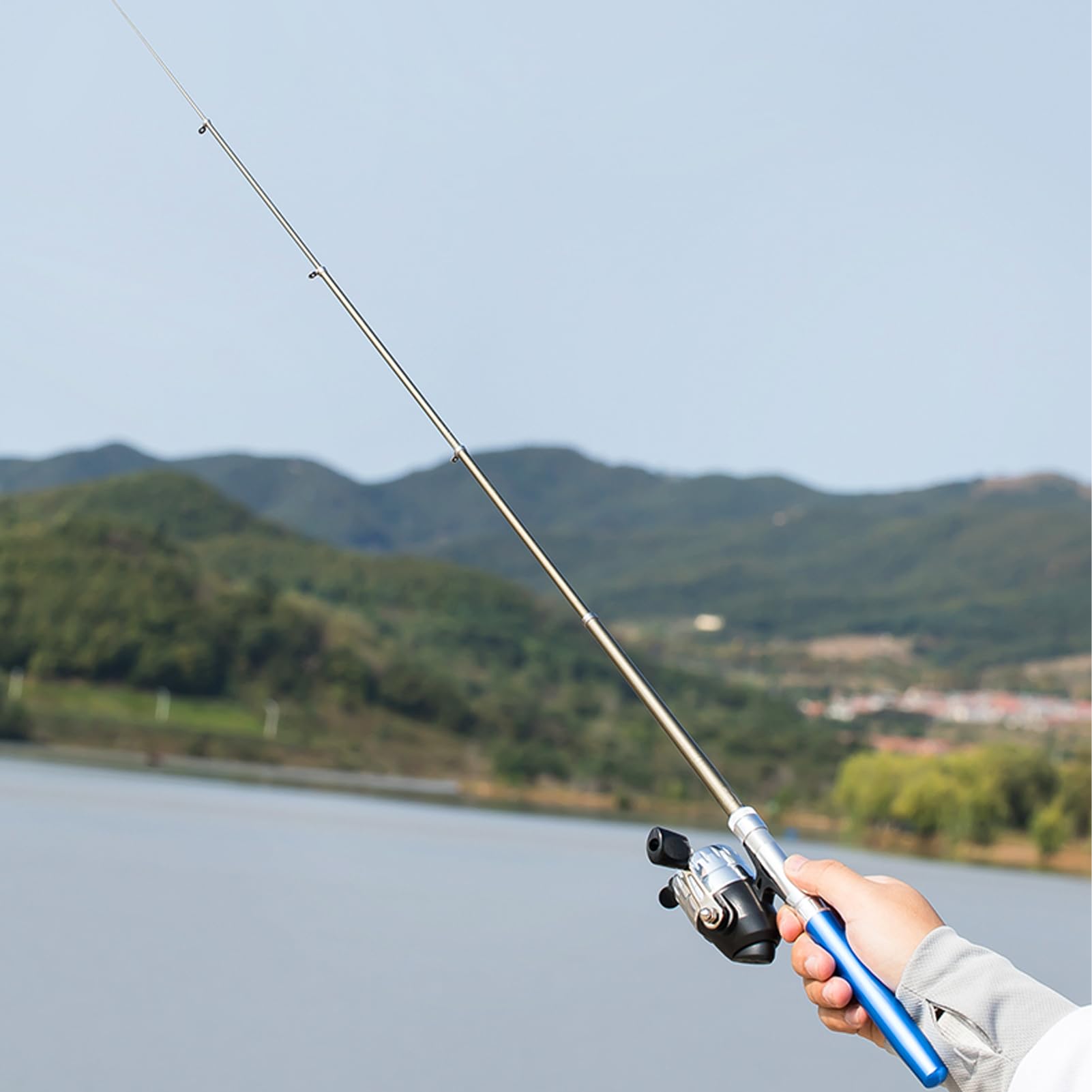 Kit de caña de pescar portátil con bolsillo telescópico para caña de pescar con forma de bolígrafo, carrete giratorio para viajes, agua salada, agua dulce, mar