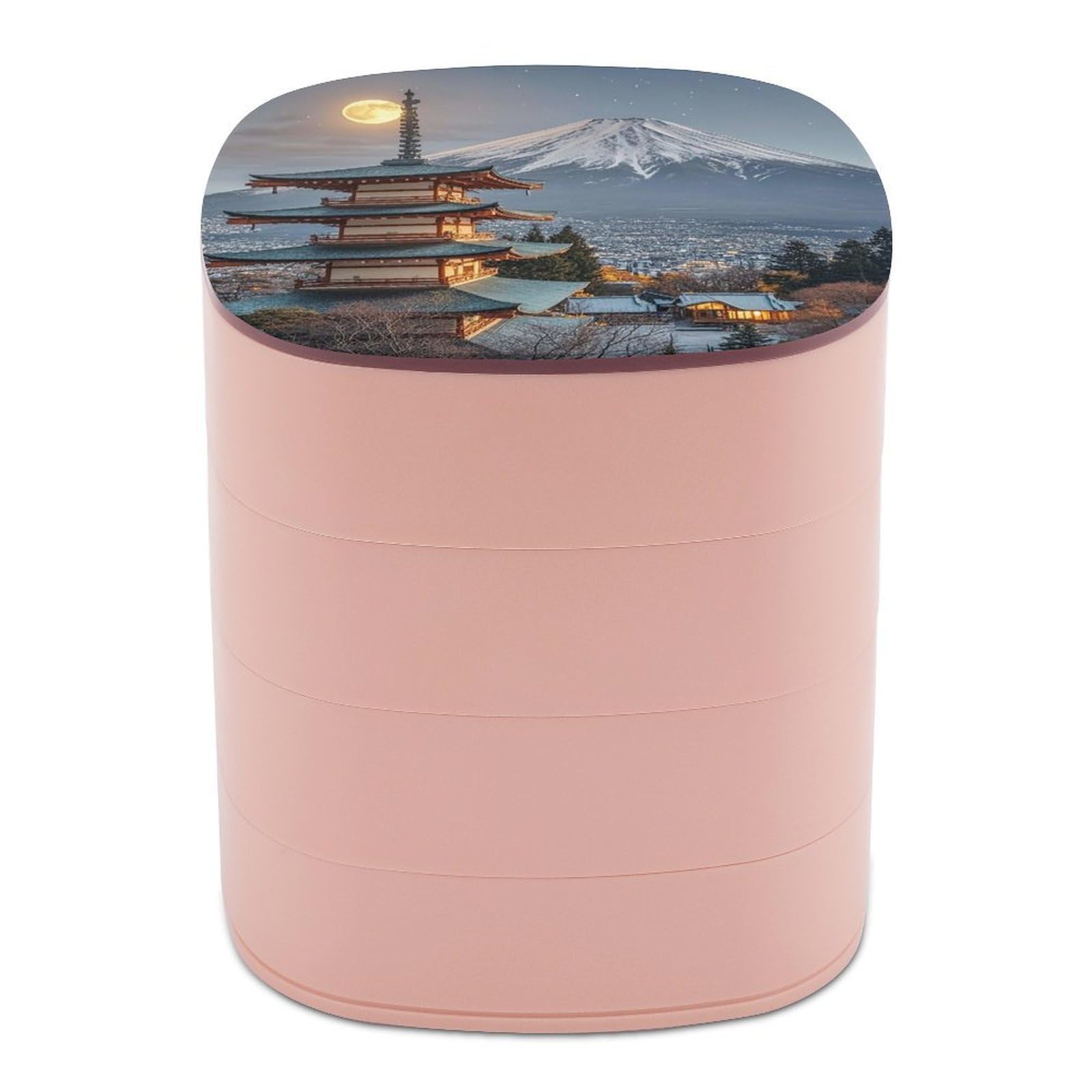 LZQPOEAS Yokohama Moon Jewelry Box with Mirror 4-Layer Rotating Travel Jewelry Case Small Jewelry Organizer Portable Jewelry Storage Box Rings Stud Necklaces Earring Holder for Women