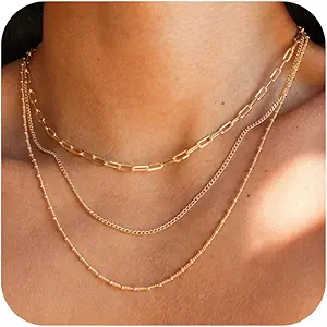 CONRAN KREMIX Waterproof Gold Necklace Layered Necklaces for Women Non Tarnish,18k Gold Plated Stainless Steel Dainty Stack Thin Chain Necklace Set for Women Gifts Jewelry