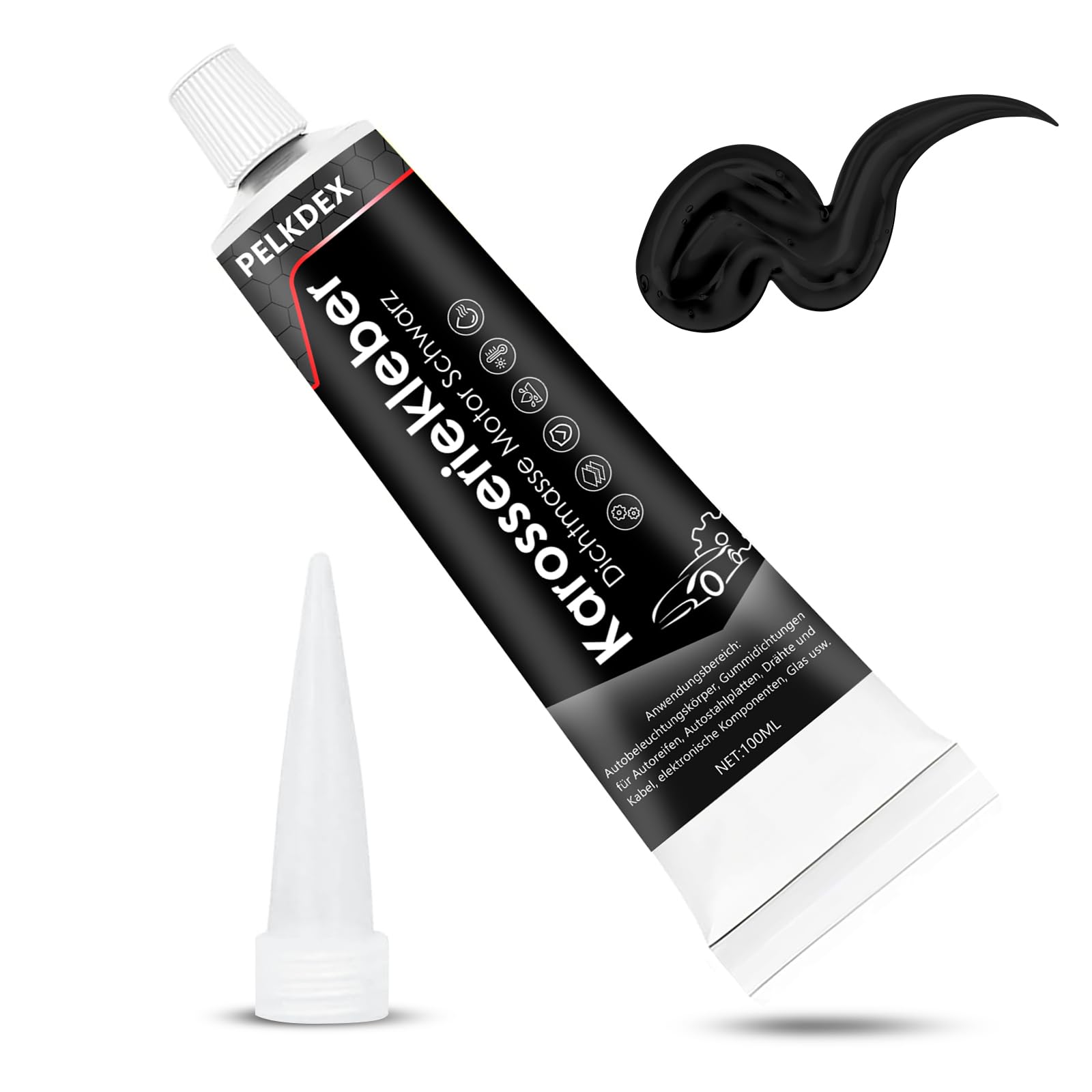 Karosseriekleber Schwarz, 100 ml Scheibenkleber Karosseriedichtmasse Auto, Schnelle Aushärtung, Hohe Temperaturbeständigkeit, Geeignet für Autotüren, Autofenster, Autodächer
