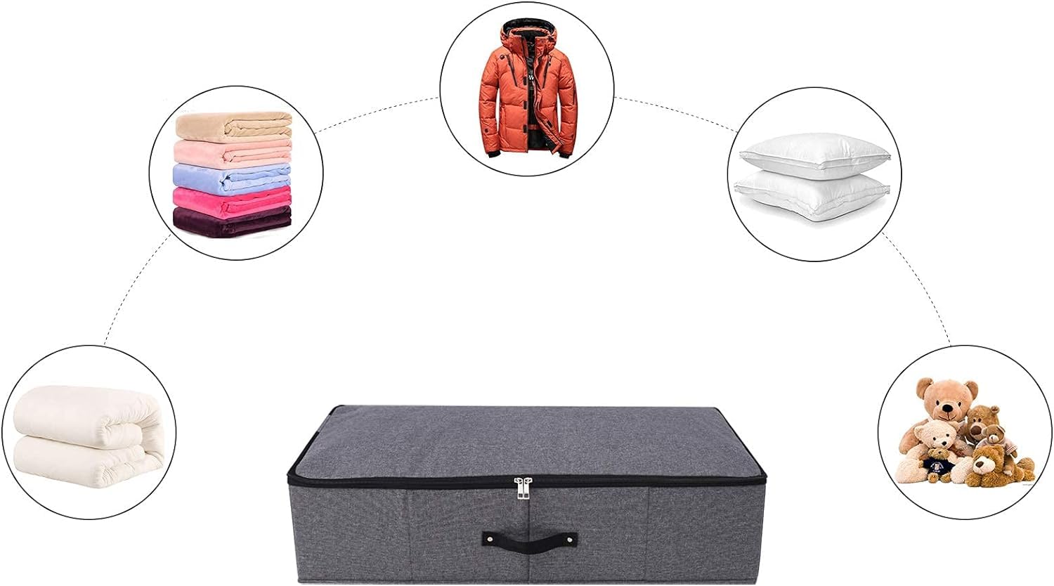 Foldable Under Bed Storage Box with Plastic Support Liner, Handles, Zipper lid - Image 4