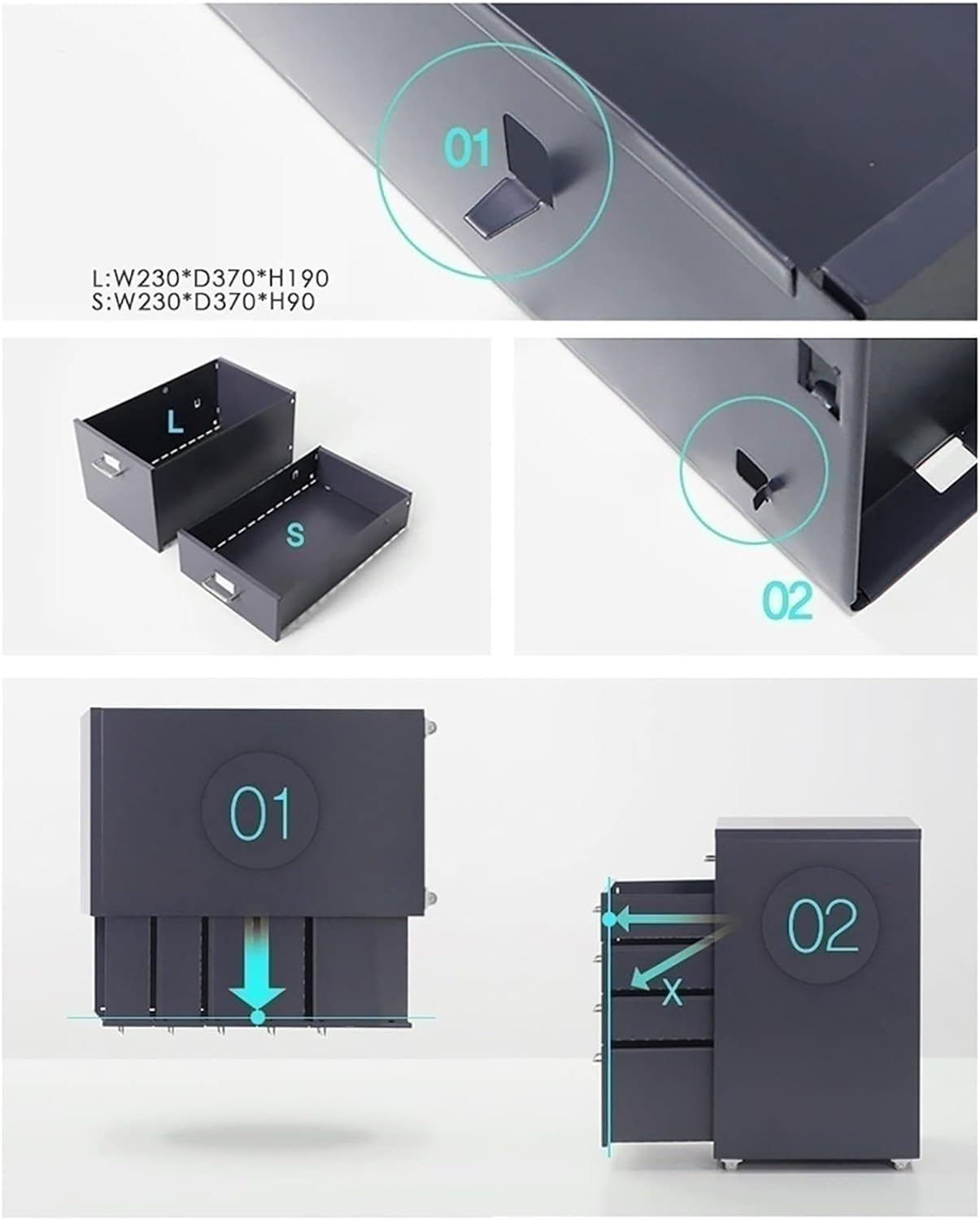 Classeur métallique Amovible à 3 tiroirs Solution de Rangement de Bureau Mobile Robuste pour des espaces de Travail nized Construction pour Une Utilisation à la Maison au Bureau