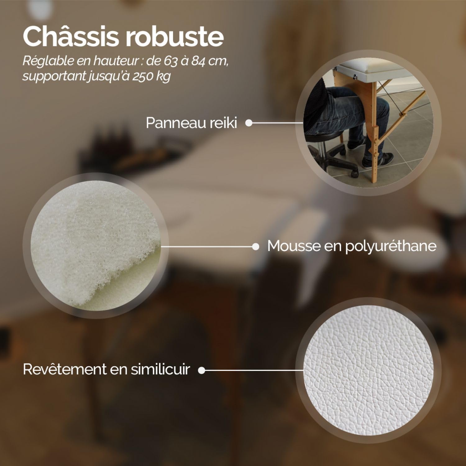 Vivezen - Table de Massage Pliante 3 Zones en Bois avec Panneau Reiki + Accessoires et Housse de Transport - Plusieurs Coloris