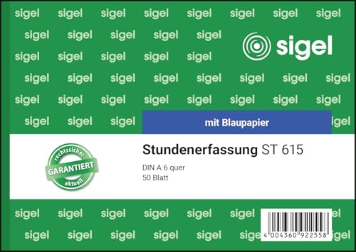SIGEL ST615 Stundenerfassung Arbeitszeitnachweis, A6 quer, 50 Blatt, mit Blaupapier