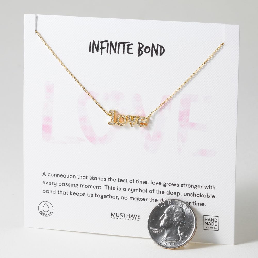 Love CZ Lettering Pendant Necklace for Women – MUSTHAVE 18K Gold Plated Dainty Letter Necklace with CZ, Romantic Minimal Jewelry, Gift for Her, Anniversary, Layered, Message Card, 16+2 inch Extender (Yellow Gold) - Image 4