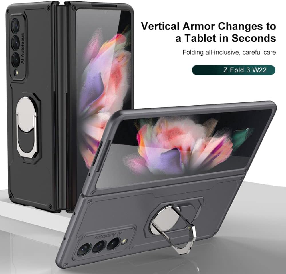 Drop Protection Metal Ring Case for Samsung Galaxy Z Fold3 5G W22 W20 Fold2 Fold 3 2 Folding Cell Phone Protective Cover,Black,for Galaxy Z Fold3