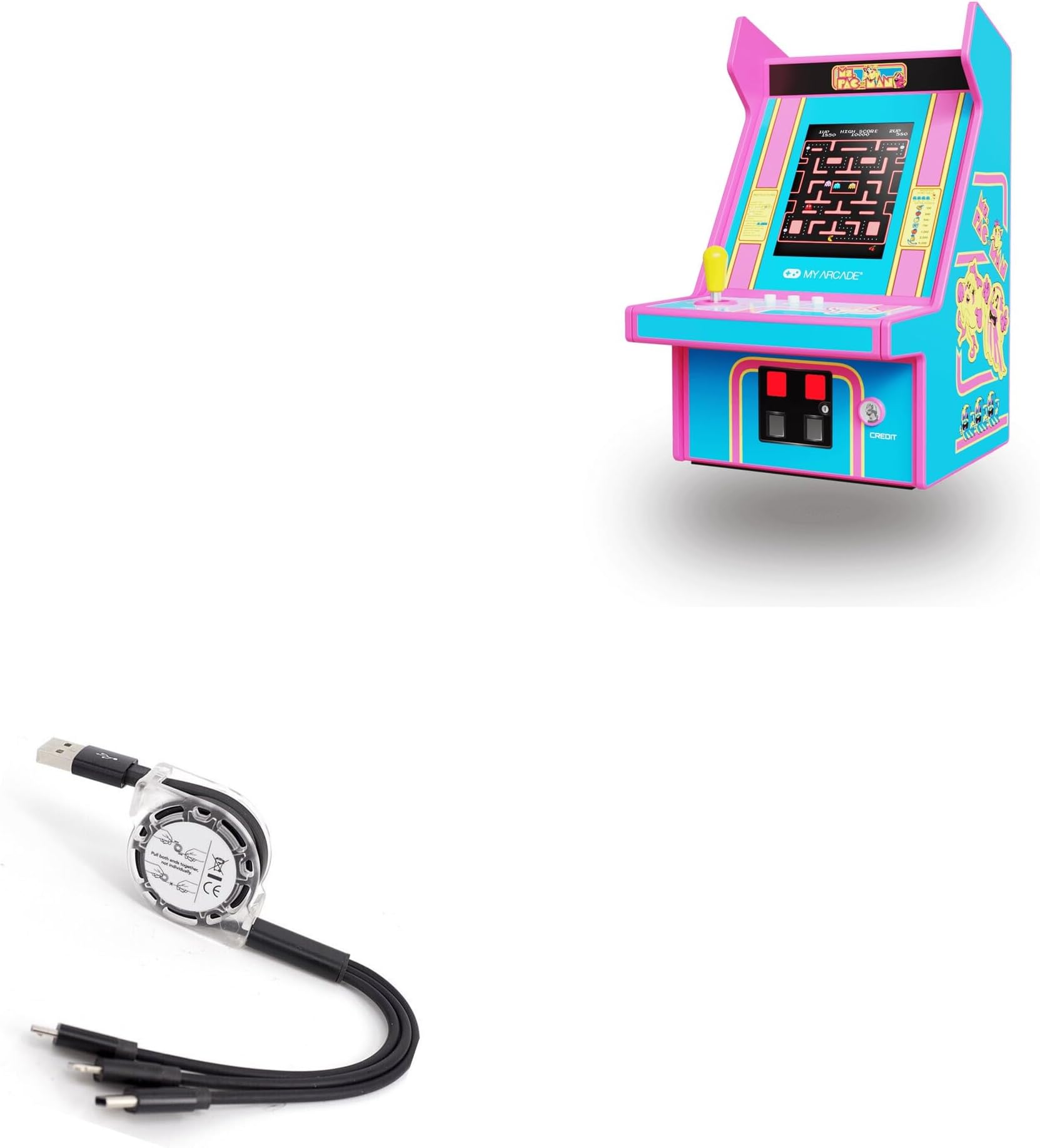 BoxWave Cable Compatible with My Arcade Ms. Pac-Man Micro Player Pro - AllCharge miniSync, Retractable, Portable USB Cable - Jet Black