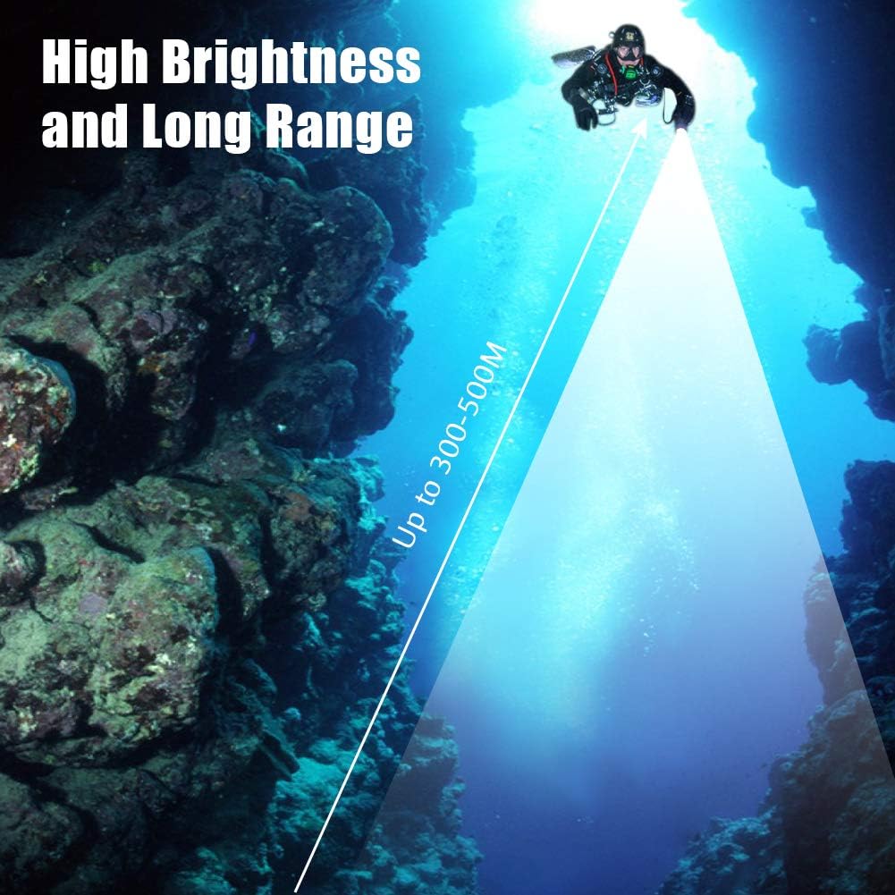 eecoo Diving Flashlight, 10800 Diving Torch COB Led Dive Lights, 7 Modes, 80M Underwater Professional LED Flashlight Submersible Lights with Bracket Stand, Battery Not