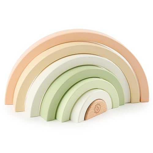 Bieco Arco Iris de Madera - Torre Apilable Montessori para Bebé, Juego de Montaje y Decoración a partir de 1…