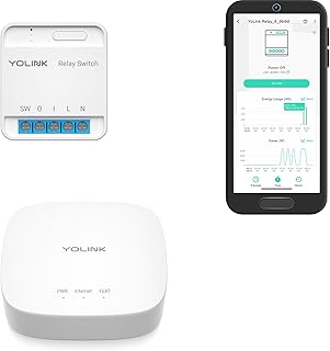 YoLink Relay Switch for Indoor Lighting, Home Appliances, Electric Circuits, Office Equipment up to 15A, Real-Time Power Monitor, App Push, Email, SMS, Alexa, Google, IFTTT, HA, Hub Included, YS5716