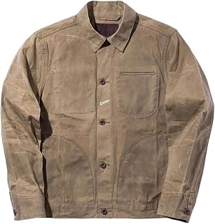 Men's American Heavyweight Vintage Waxed Canvas Jacket Yellowstone Khaki Durable Hard Coat