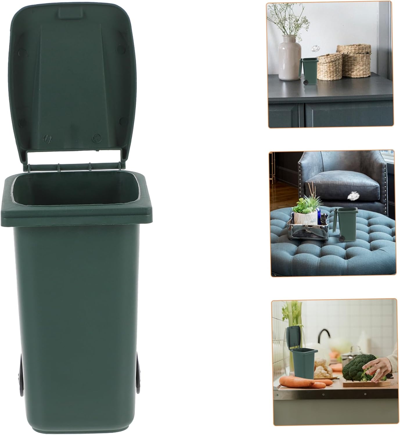 SECFOU Multi-Function Mini Desktop Trash Can Compact Waste Bucket for Office Home and Travel Versatile Organizer with Cover for Desk and Tabletop Use Dark Green