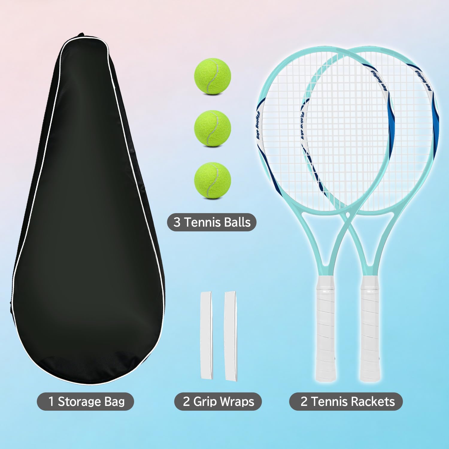 Tennis Racket Set for Adults, 27 Inch Pre-Strung Rackets (2 Pack) with Tennis Balls, Carry Bag, Grip Tape,Perfect for Beginners,Student Training