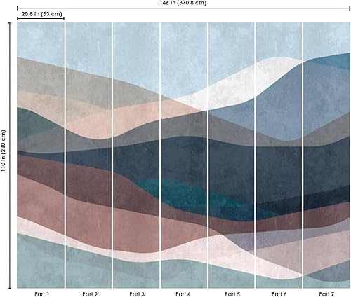 Miniatura 2 de CONCORD WALLCOVERINGS  Mural de pared abstracto para dormitorio, ondas, azul, blanco, beige, 146 pulgadas de ancho x 110 pulgadas de alto, 7 parte