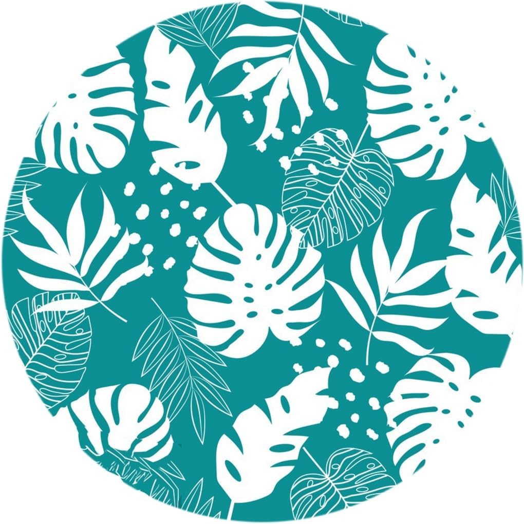 Teal White Tropical Plants Monstera Waterproof Circle Outdoor Rug 6ft Reversible No Slip Round Outside Rug for Backyard Garden Patio Deck Balcony Porch RV Camping Bedroom Kitchen Carpet Mats
