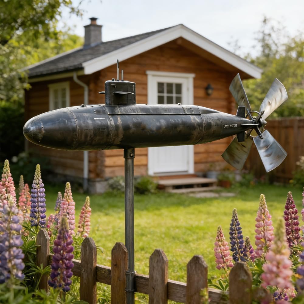 Submarine Wind Spinner,Rotating Submarine Yard Spinner with Blades,Motion Art Wind Sculpture Wind Mill for Front Yard Patio Porch Backyard Lawn (2 pc)